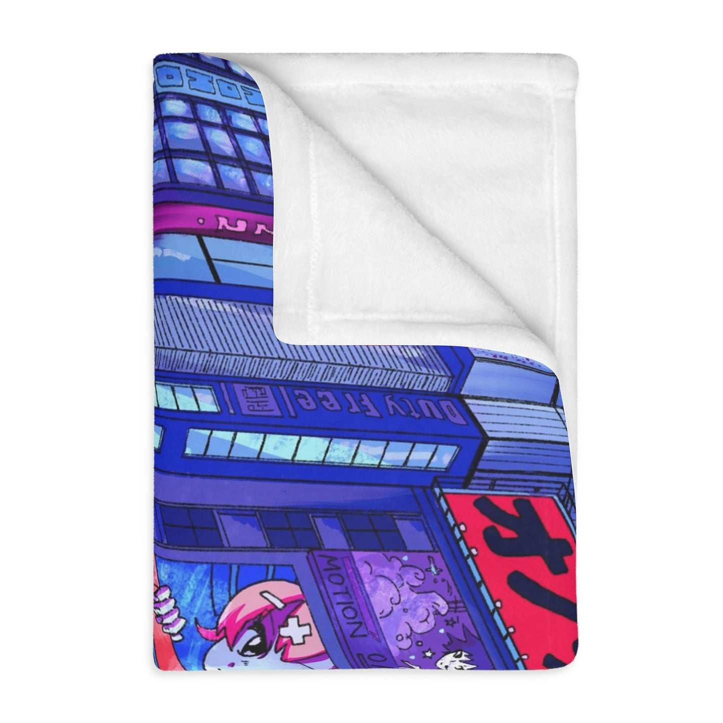 Retro Anime Nightscape Blanket — Neon City Car & Girls Velveteen Throw